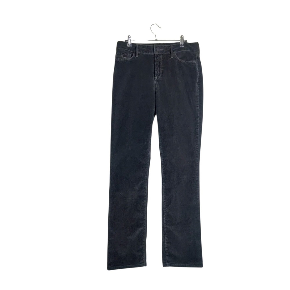 NYDJ Women Charcoal Gray Corduroy Straight Leg Pants Size 10 Stretch Casual